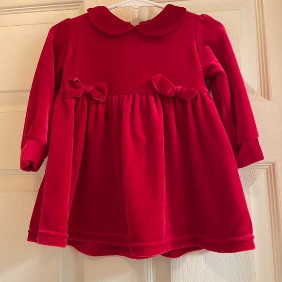 VTG 90s Childrens Place Red Velvet Christmas Dress w/ Peter Pan Collar Sz 12 Mos - Picture 1 of 13